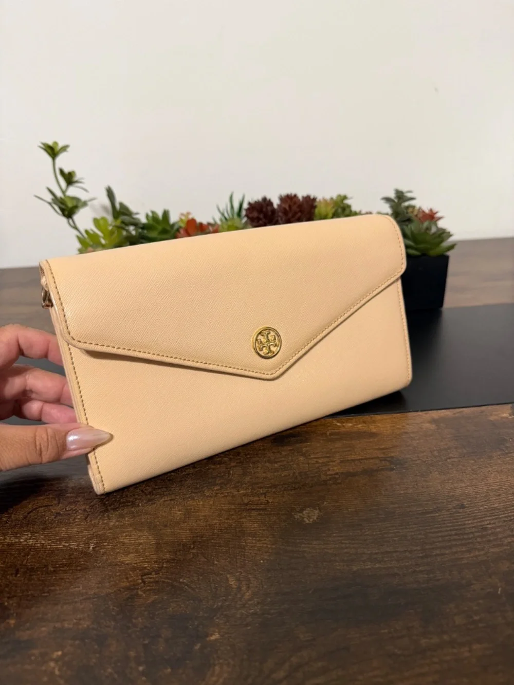 Tory Burch Beige Envelope Clutch